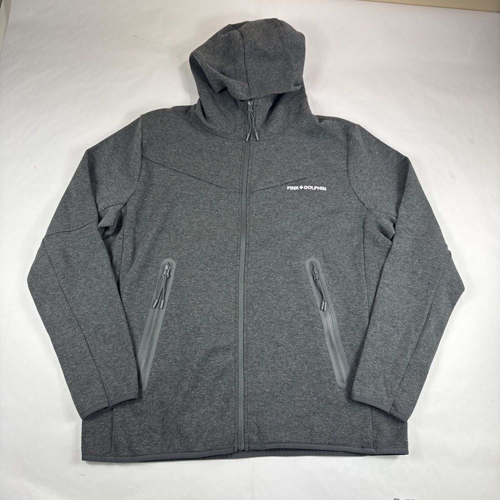 Pink Dolphin Hoodie Women L Gray Heather Full Zip Sweatshirt Long Sleeve Sweater